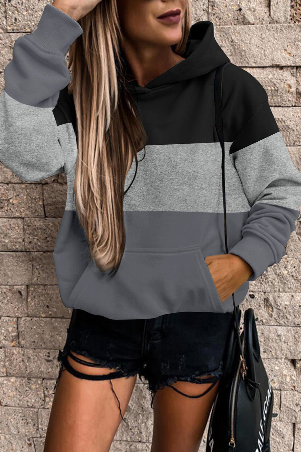 Gray Triple Color Block Hoodie with – The Pocket Boutique Kangaroo Palmetto