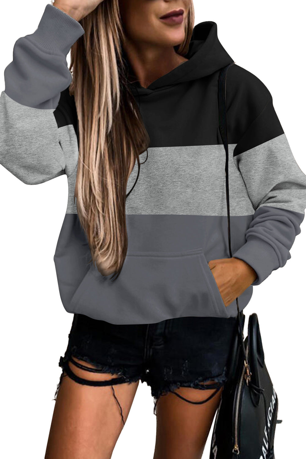 Gray Triple Color Block Hoodie with Kangaroo Pocket – The Palmetto Boutique
