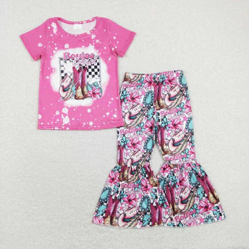 flower boots hat short sleeve girls outfit