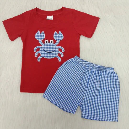 crab embroidery woven shorts set