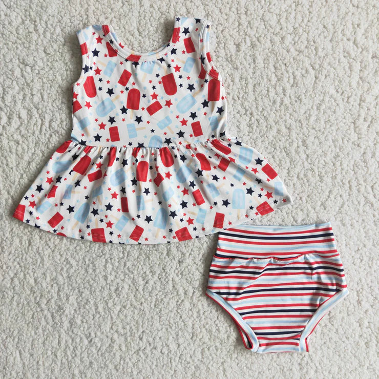 july 4th popsicle short sleeve bummies set