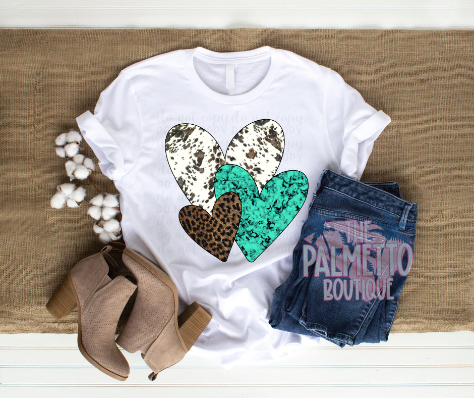 Cowhide and Teal hearts