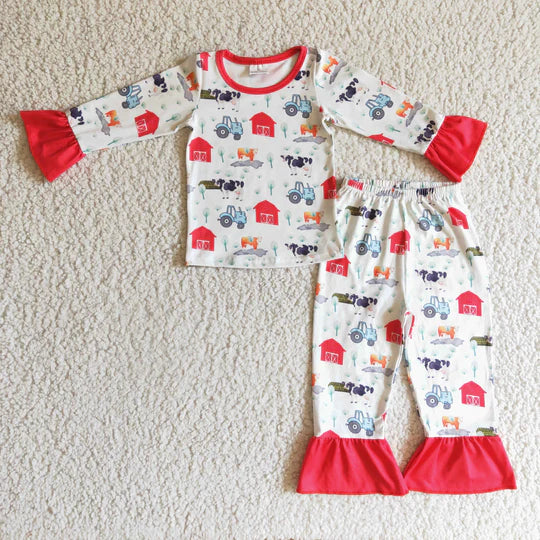 Girl farm long sleeve pajama set