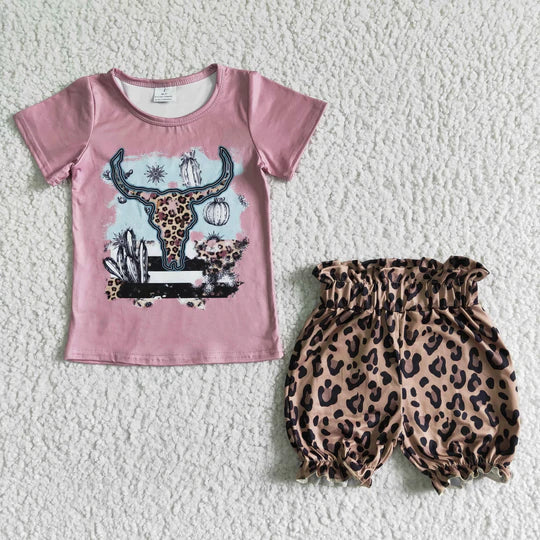 Girl cow leopard pink set