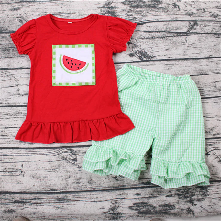 Watermelon embroidery summer set