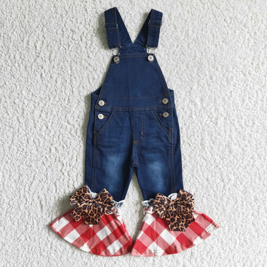 Girls red plaid overalls
