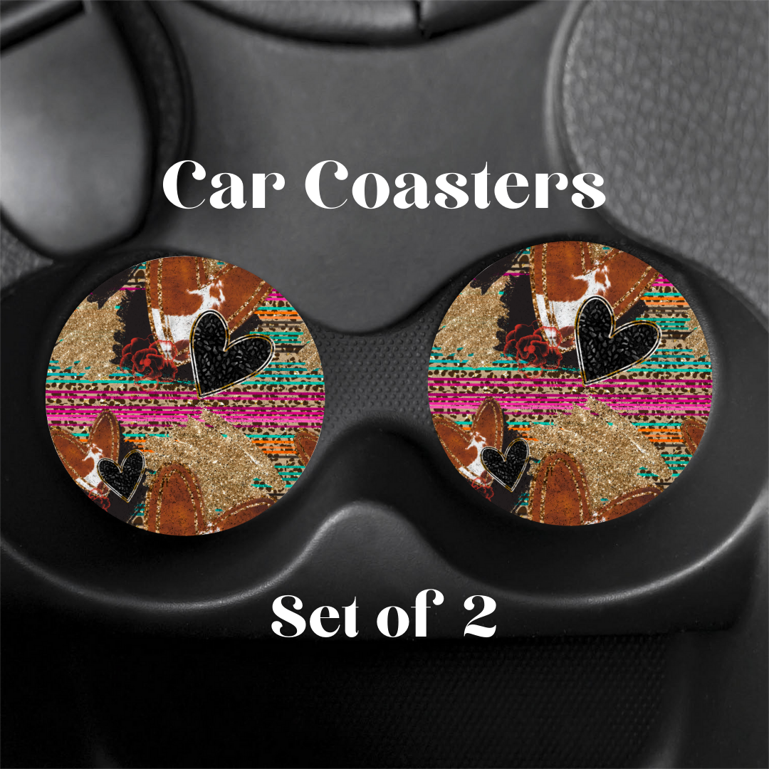 Cow print hearts| Car coaster| Set of 2