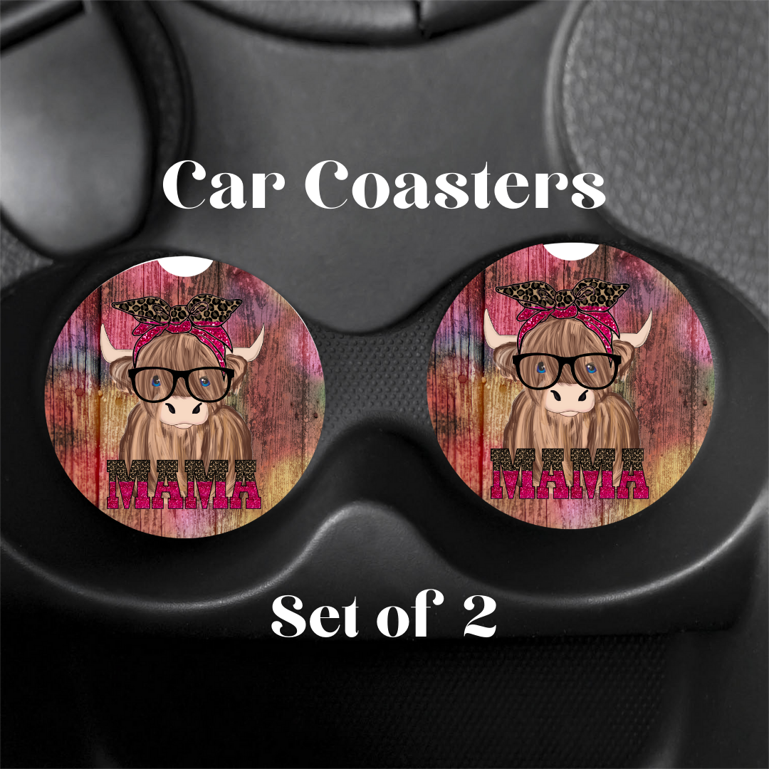 Mama Cow| Car coaster| Set of 2