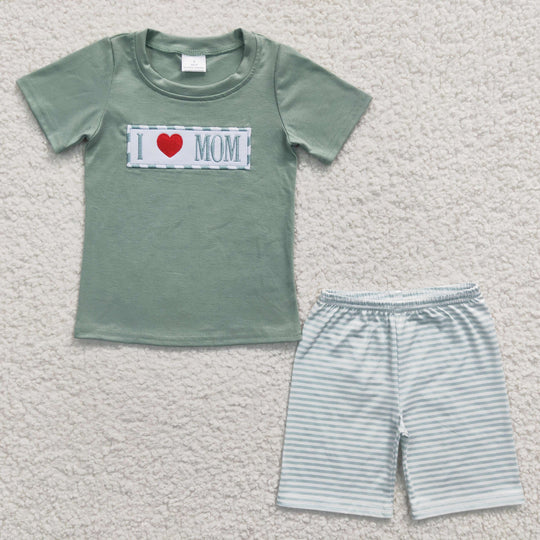Boy embroidery I love mom mother's day outfit