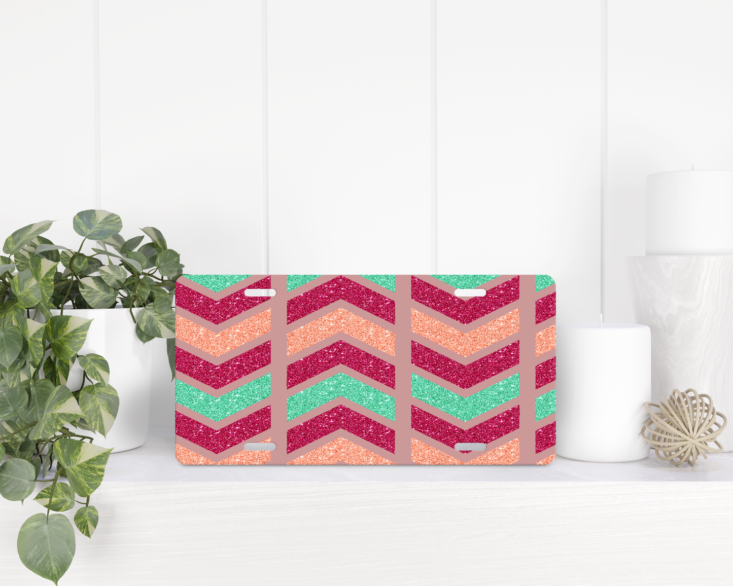 pink coral teal chevron license plate